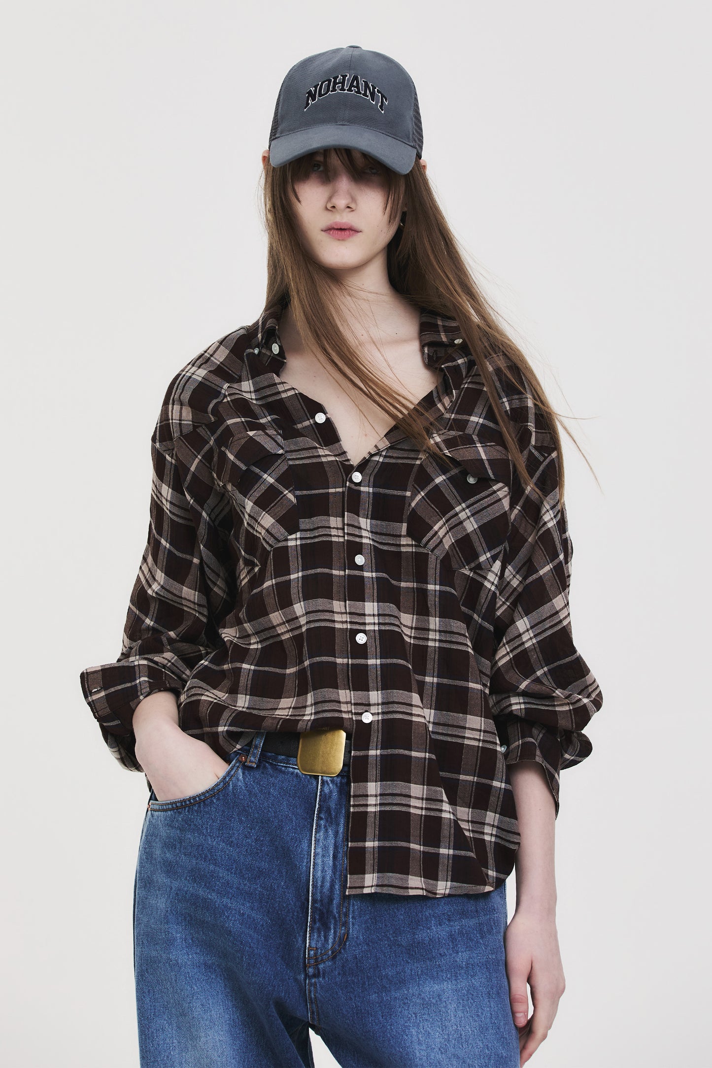 SOFT SHEER CHECK SHIRT BROWN