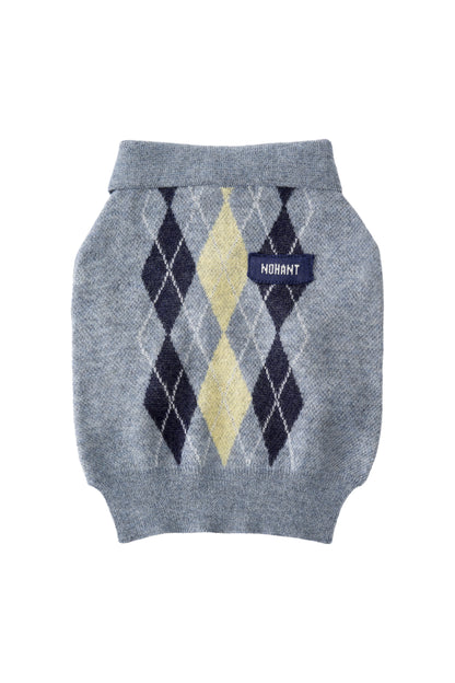 PET ARGYLE JACQUARD KNIT GRAY