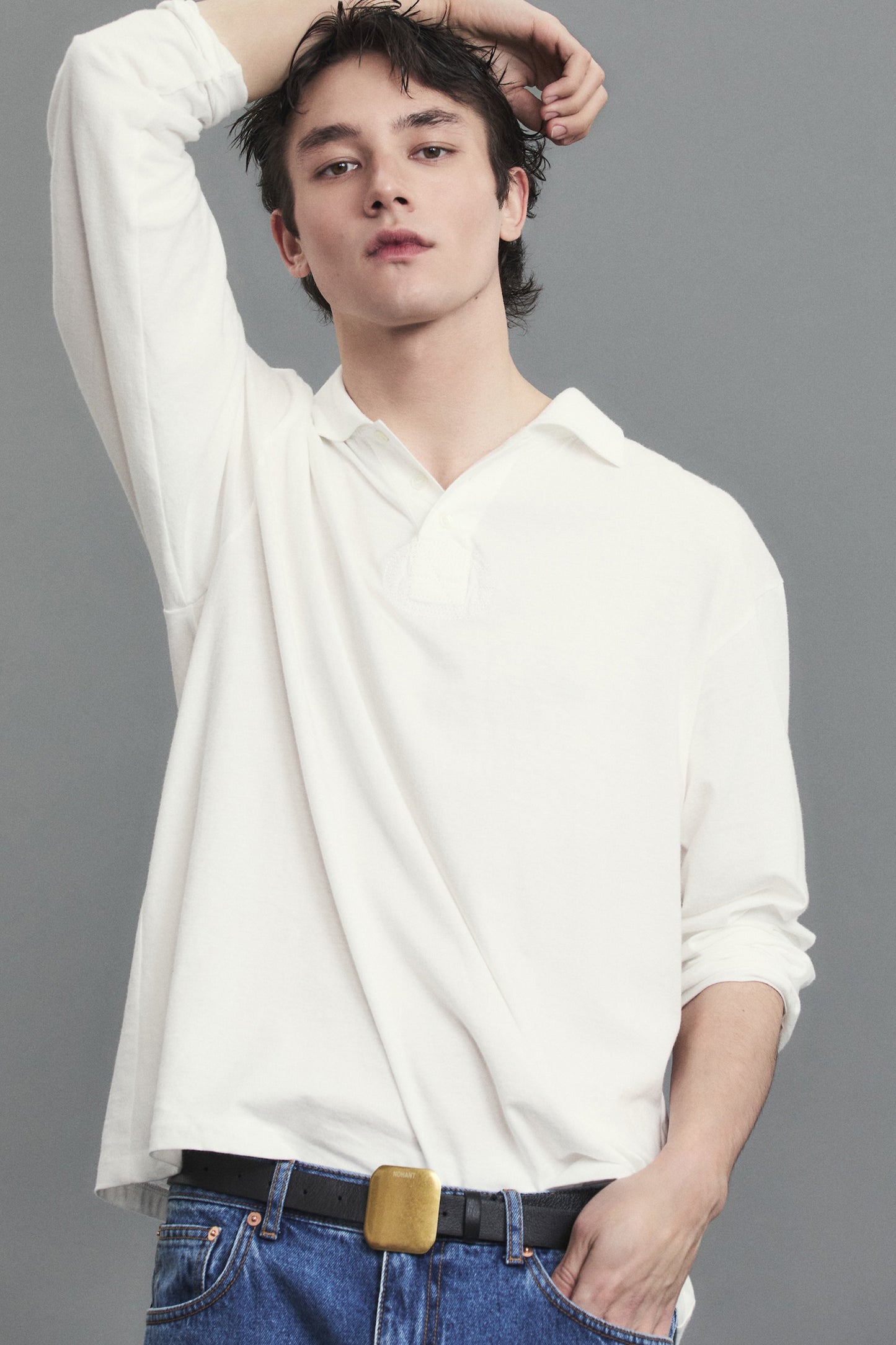 RELAXED LONG-SLEEVE POLO WHITE