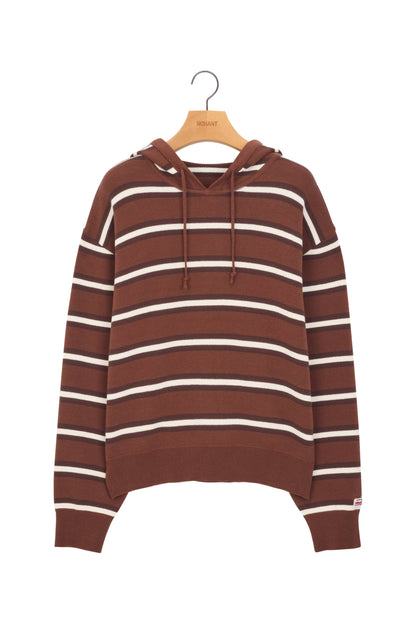 MULTI STRIPE KNIT HOODIE BROWN