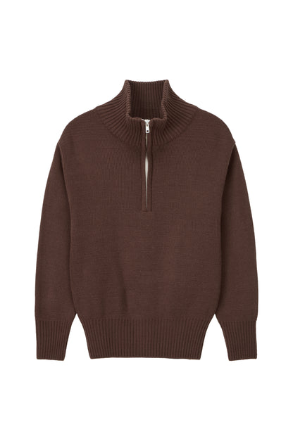 90's QUARTER-ZIP KNIT BROWN