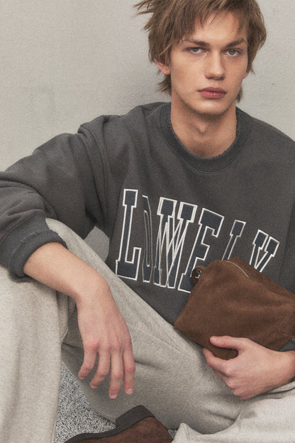 LONELY/LOVELY DAMAGE SWEATSHIRT CHARCOAL
