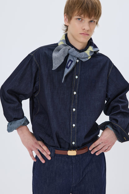 MINIMAL FLARE DENIM PANTS DARK BLUE