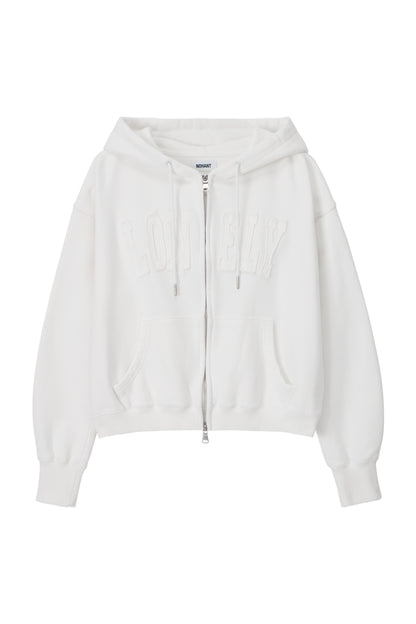 LONELY/LOVELY CROP HOODIE ZIP-UP WHITE