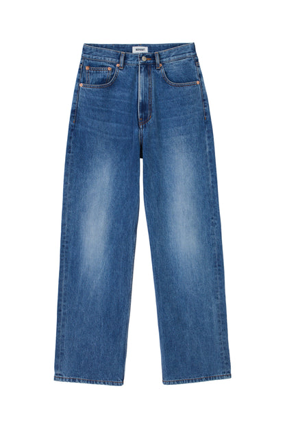 WASHED STRAIGHT DENIM PANTS MID BLUE(WOMEN'S)