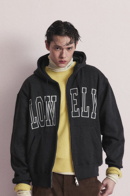 LONELY/LOVELY FLUFF HOODIE ZIP-UP CHARCOAL