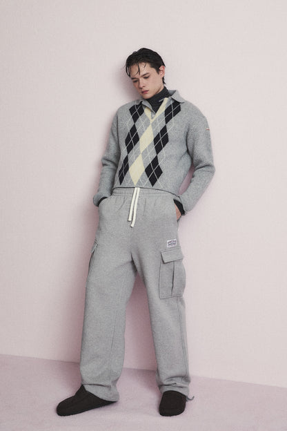 ARGYLE JACQUARD CROP KNIT GRAY