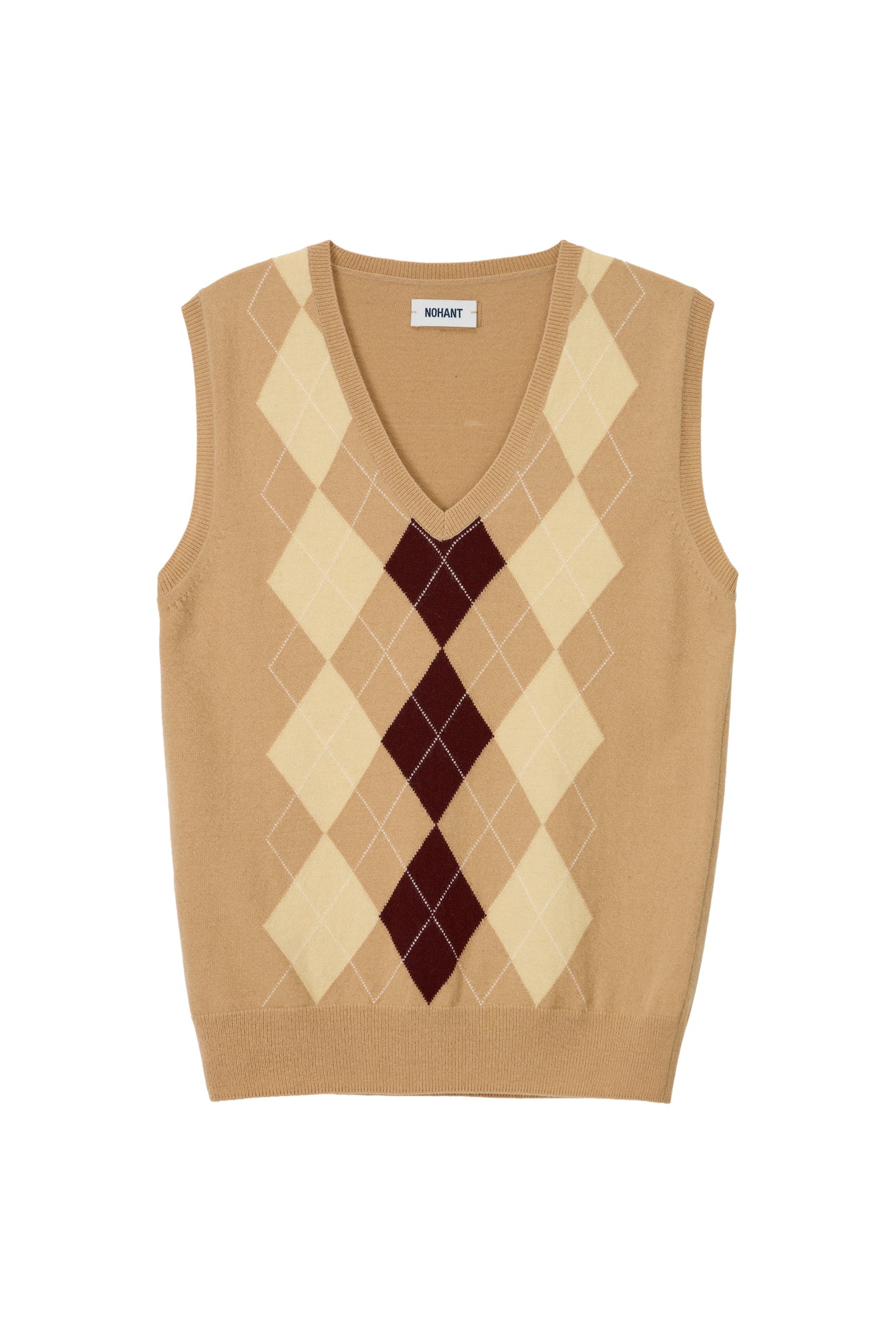 CASHMERE BLENDED ARGYLE VEST BEIGE