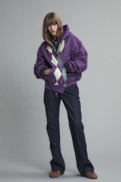 HEAVYWEIGHT ARGYLE HOODIE ZIP-UP PURPLE