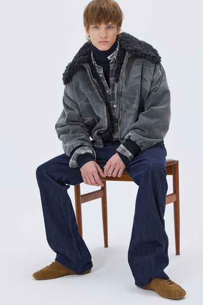 WASHED SHEARLING COLLAR BLOUSON CHARCOAL