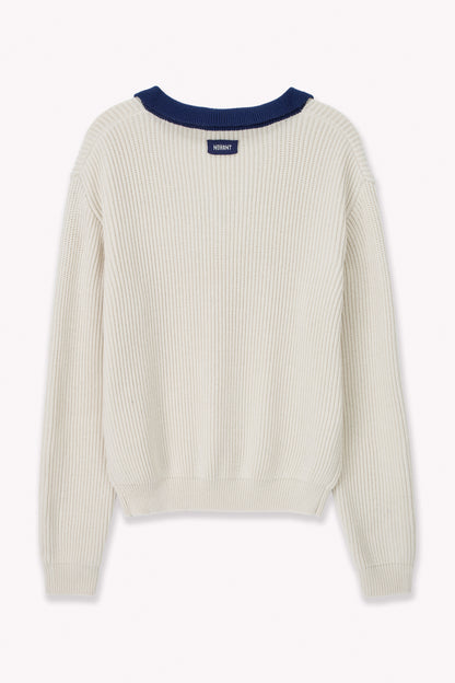 RIBBED V-NECK KNIT IVORY