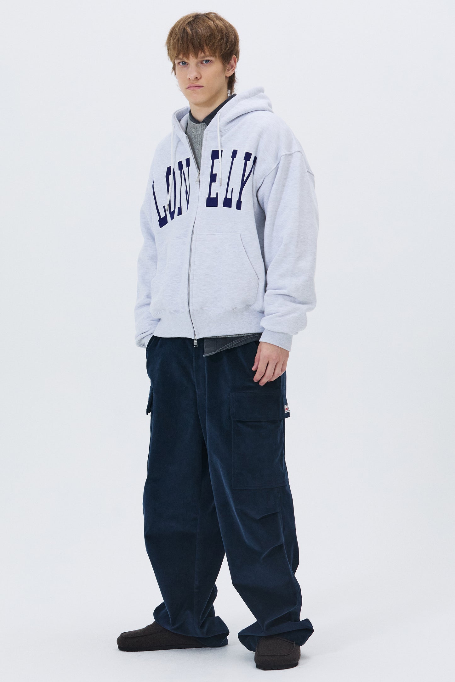 LONELY/LOVELY FELT HOODIE ZIP-UP ASH GRAY