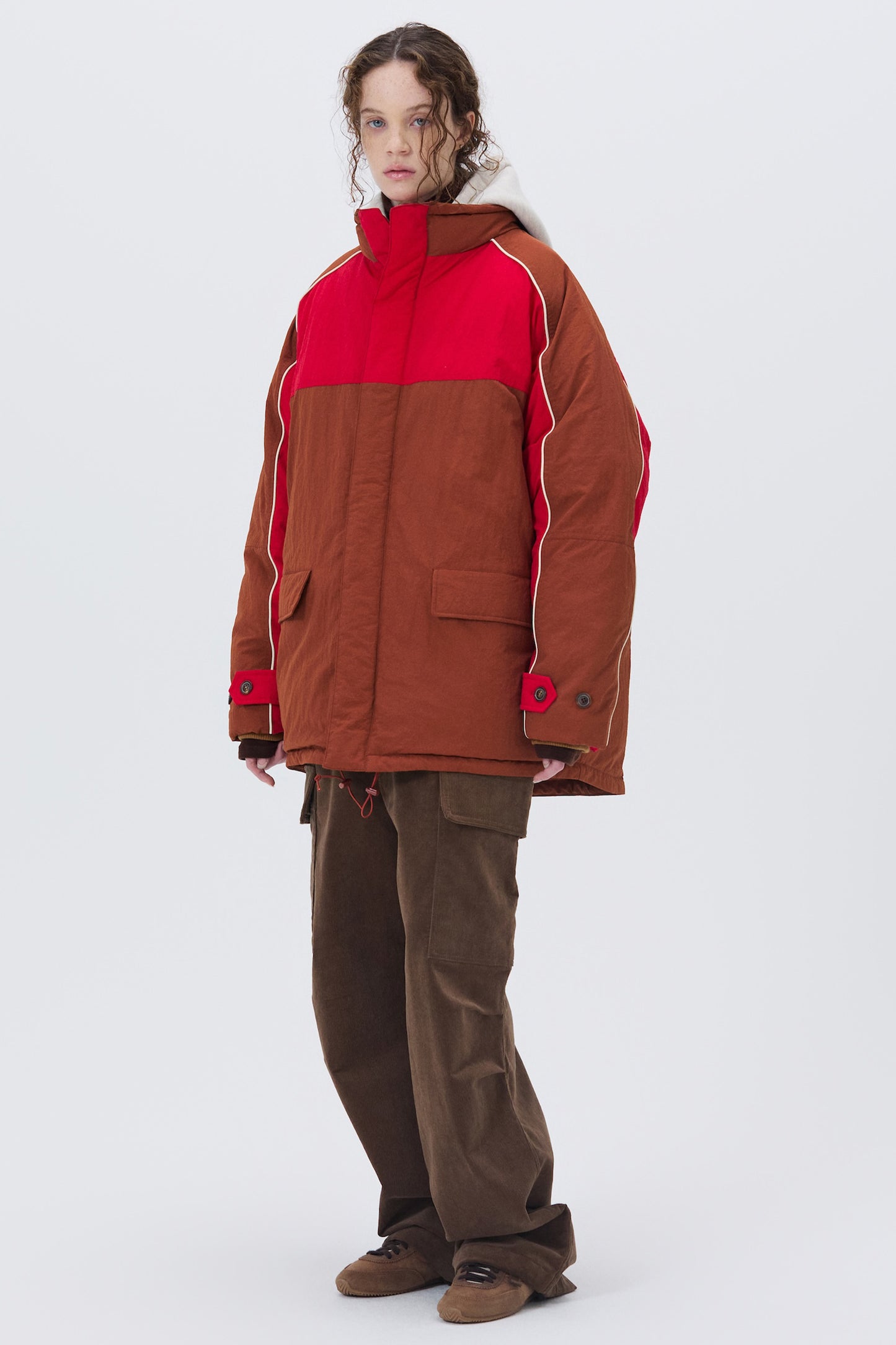 COLOR BLOCK PADDING JUMPER BROWN