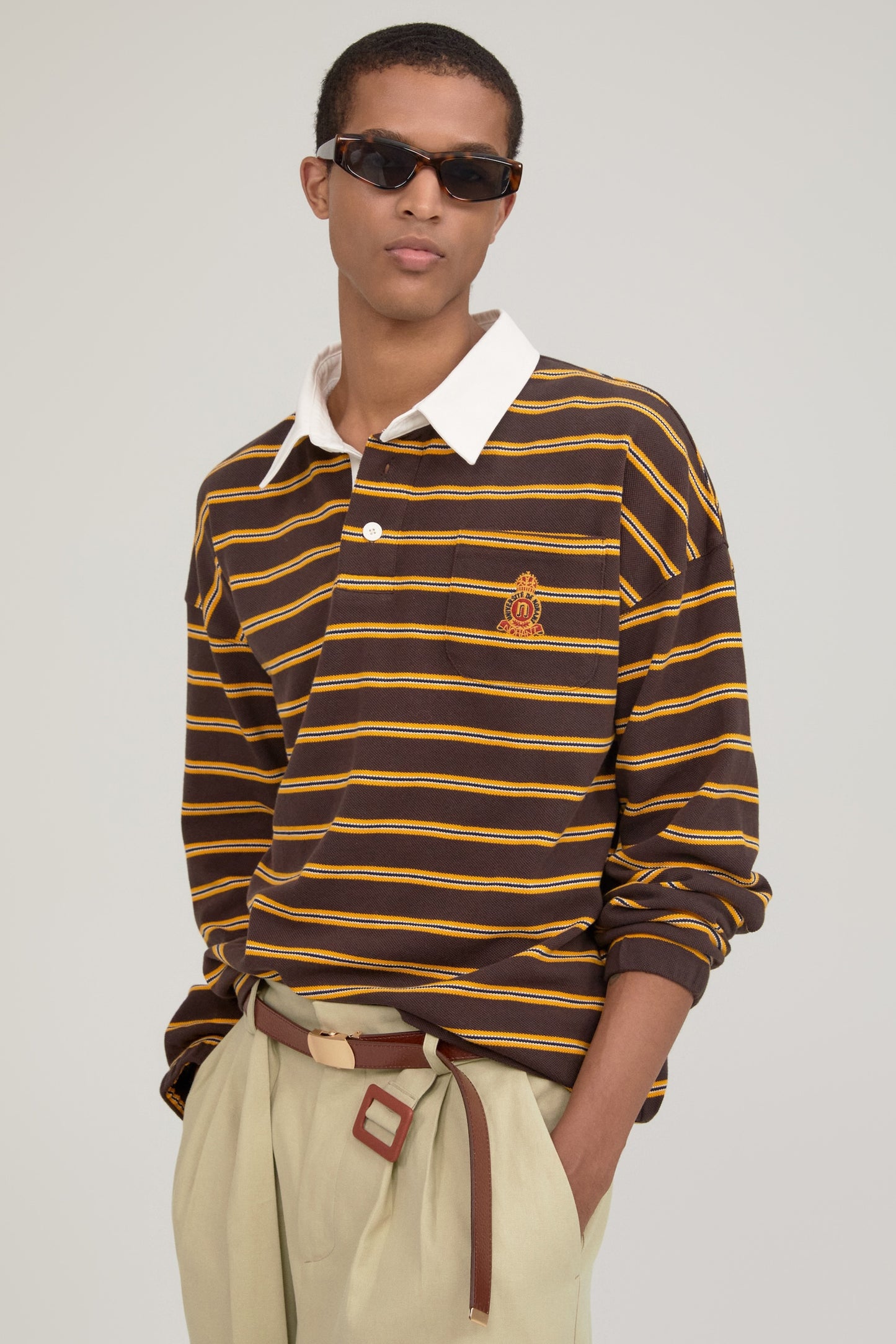 MULTI STRIPE RUGBY T-SHIRT BROWN