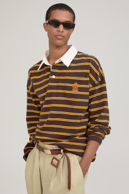 MULTI STRIPE RUGBY T-SHIRT BROWN
