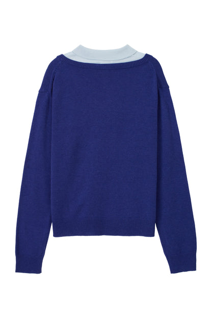 LAYERED V-NECK COLLAR KNIT BLUE