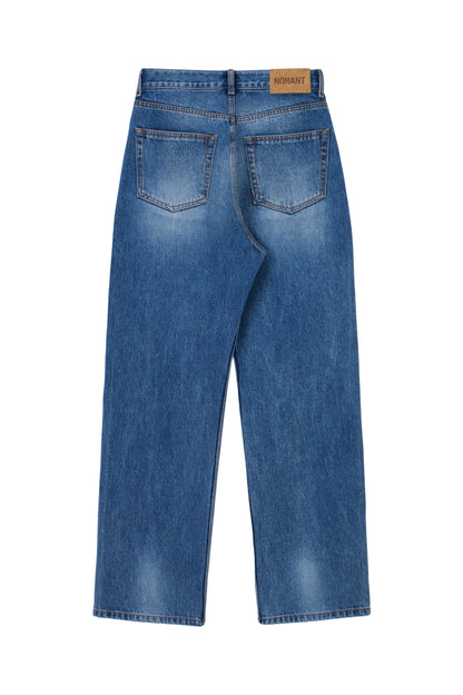 WASHED STRAIGHT DENIM PANTS MID BLUE(WOMEN'S)
