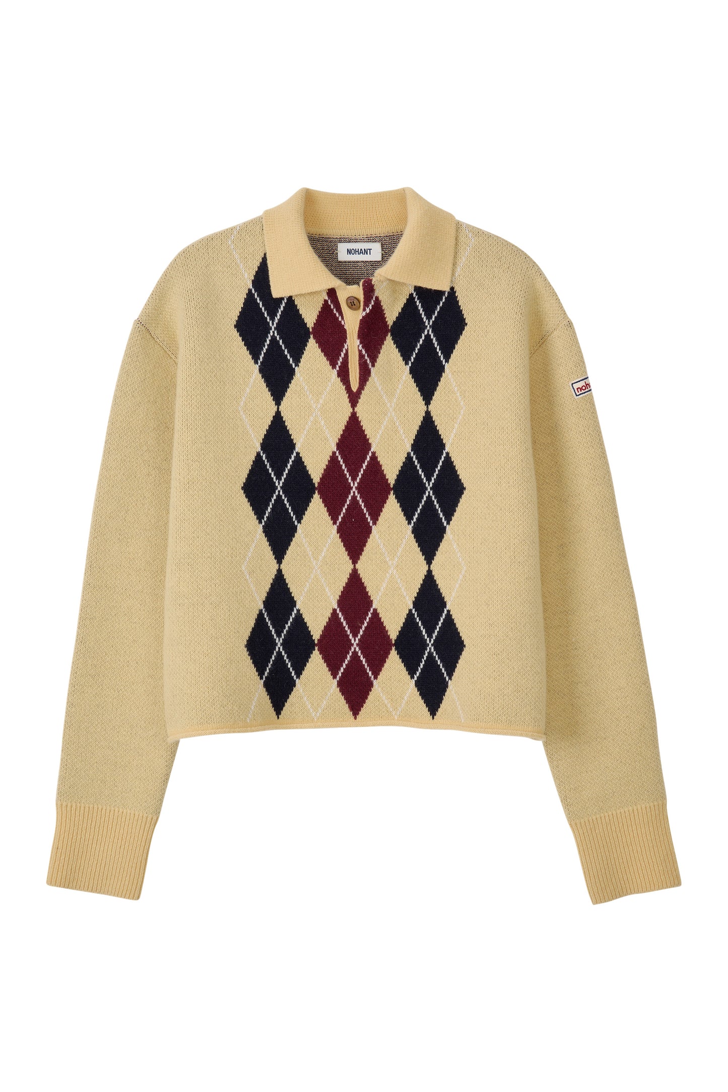 ARGYLE JACQUARD CROP KNIT BEIGE
