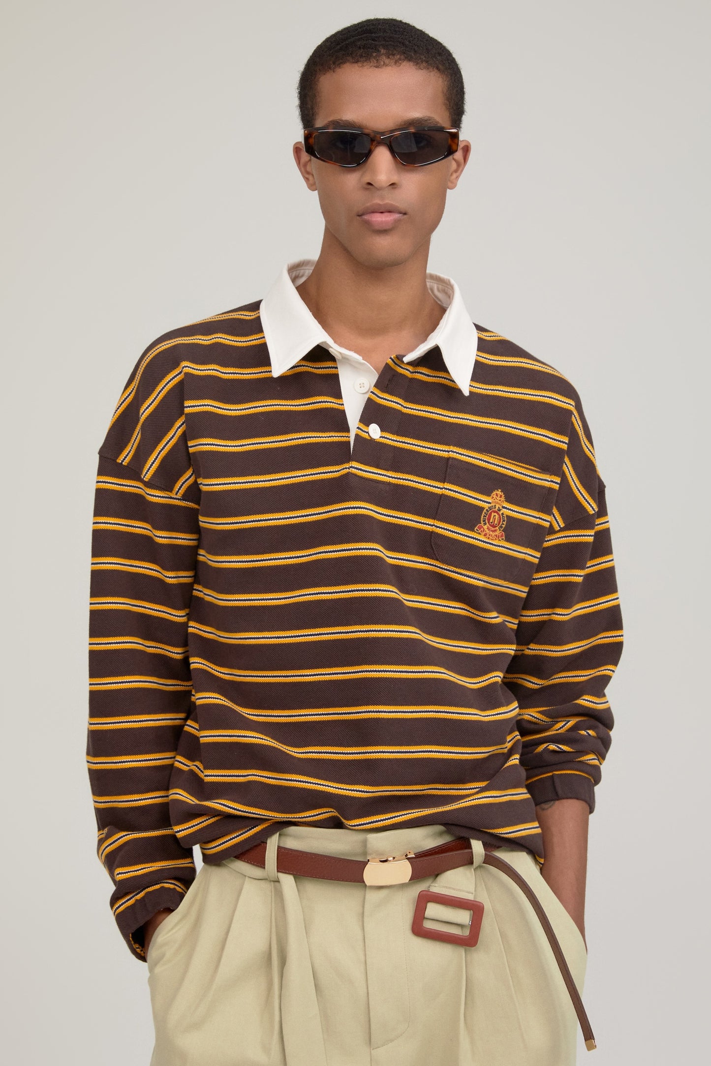 MULTI STRIPE RUGBY T-SHIRT BROWN