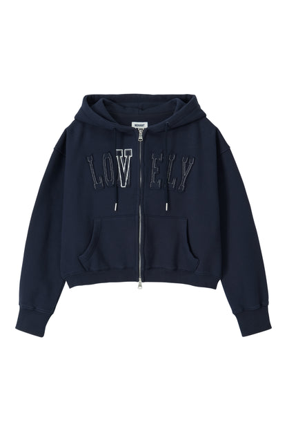 LONELY/LOVELY CROP HOODIE ZIP-UP NAVY