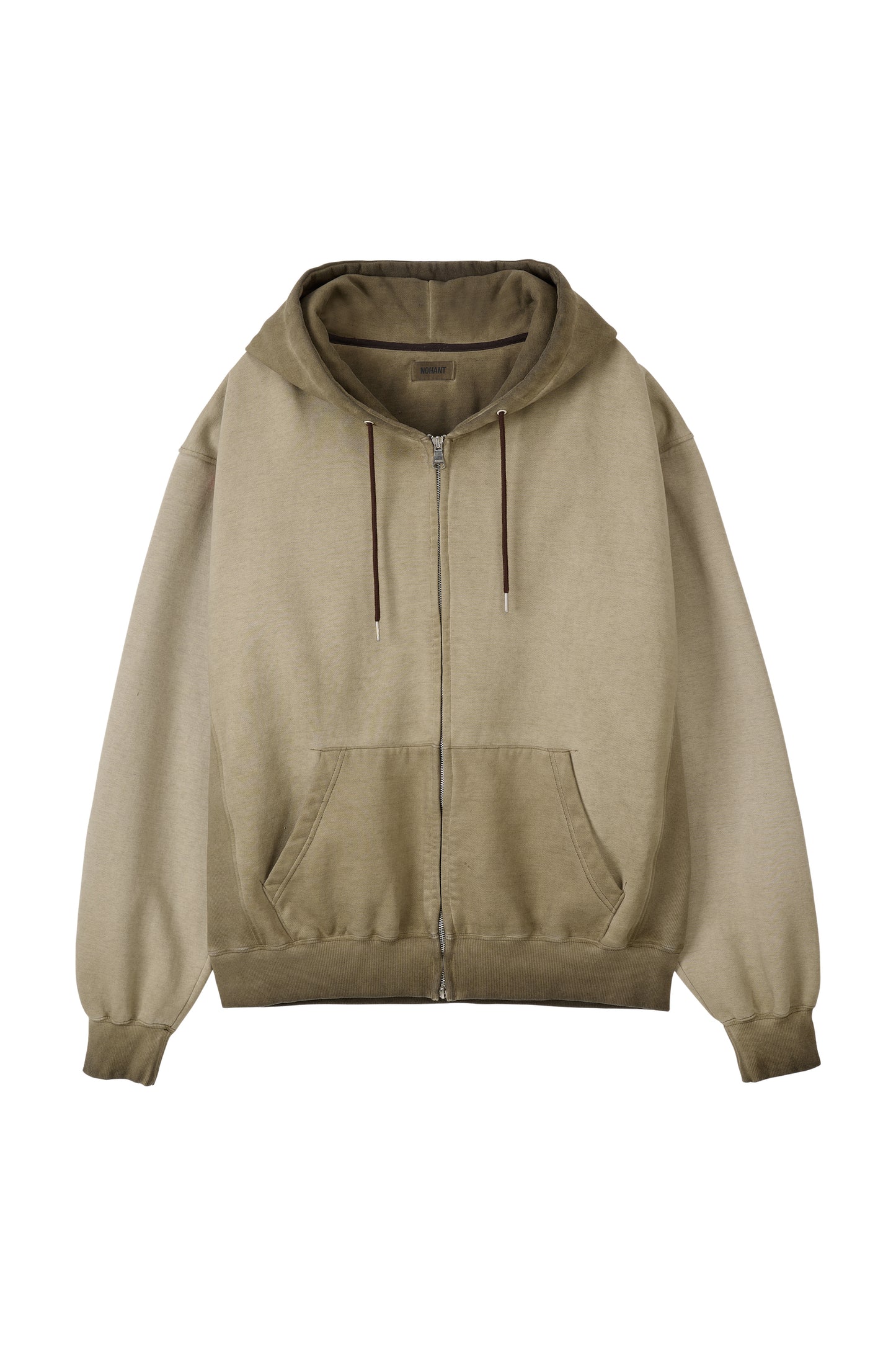 MINIMAL WASHED HOODIE ZIP-UP BROWN