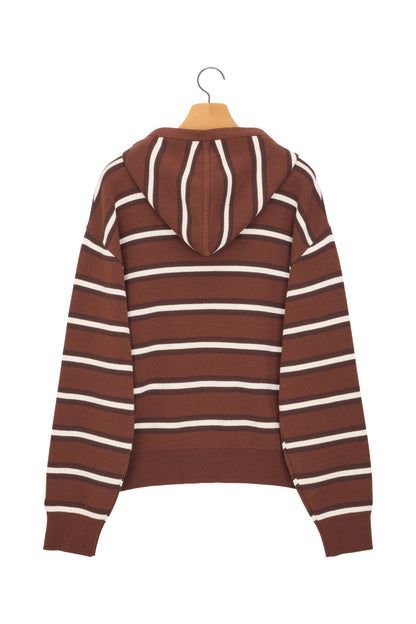 MULTI STRIPE KNIT HOODIE BROWN