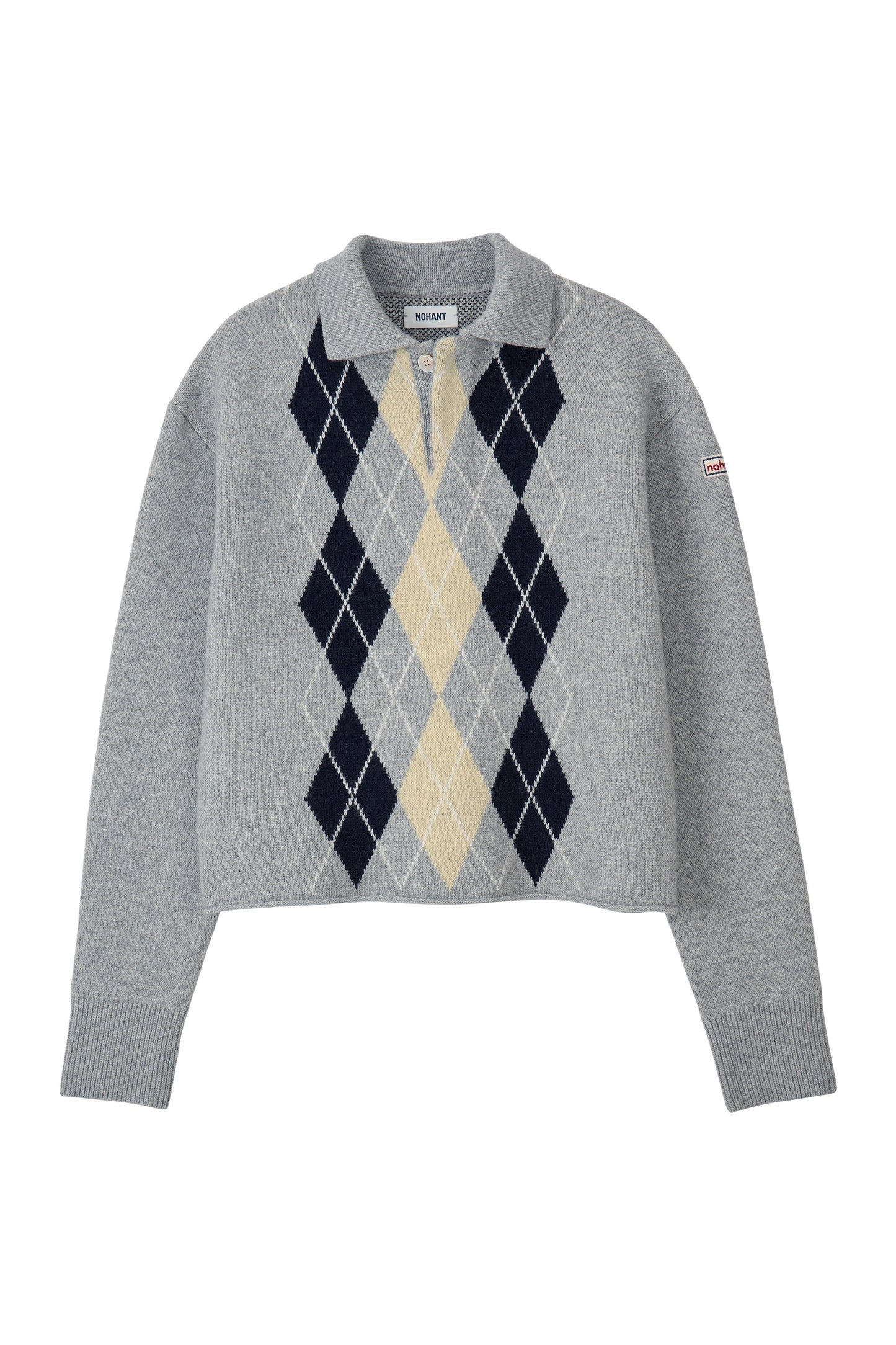 ARGYLE JACQUARD CROP KNIT GRAY