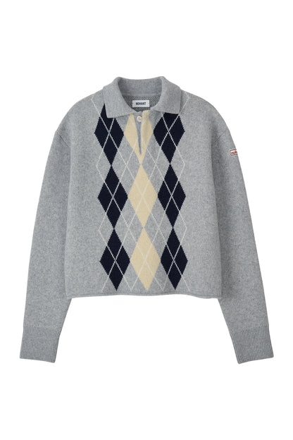 ARGYLE JACQUARD CROP KNIT GRAY