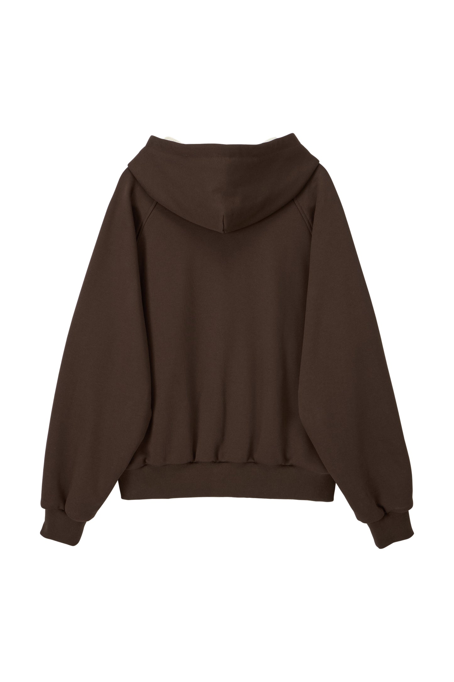 WAFFLE LINED HOODED ZIP-UP JUMPER BROWN