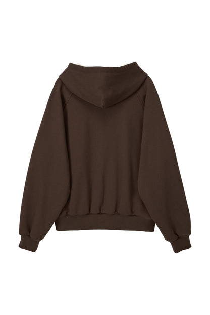 WAFFLE LINED HOODED ZIP-UP JUMPER BROWN