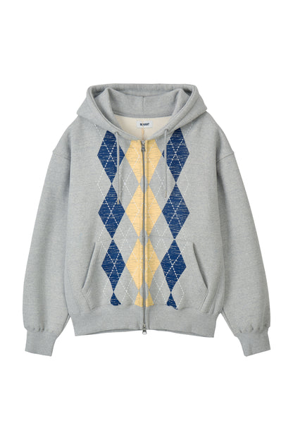 HEAVYWEIGHT ARGYLE HOODIE ZIP-UP GRAY
