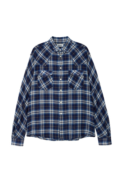 SOFT SHEER CHECK SHIRT NAVY