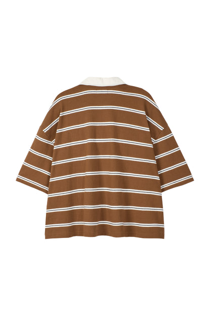 WIRE STRIPE RUGBY SHORT SLEEVE T-SHIRT BROWN