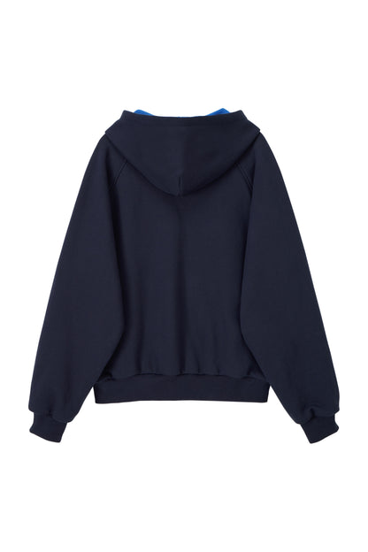 WAFFLE LINED HOODED ZIP-UP JUMPER NAVY