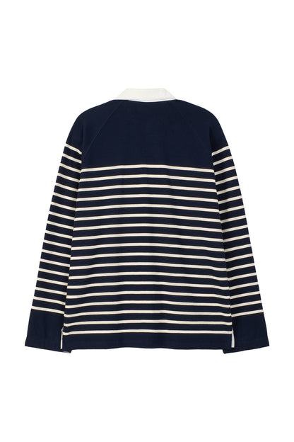 WIRE STRIPE RUGBY LONG SLEEVE T-SHIRT NAVY