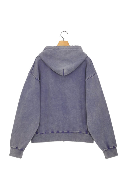 LONELY/LOVELY SALT WASHING HOODIE ZIP-UP INDIGO BLUE