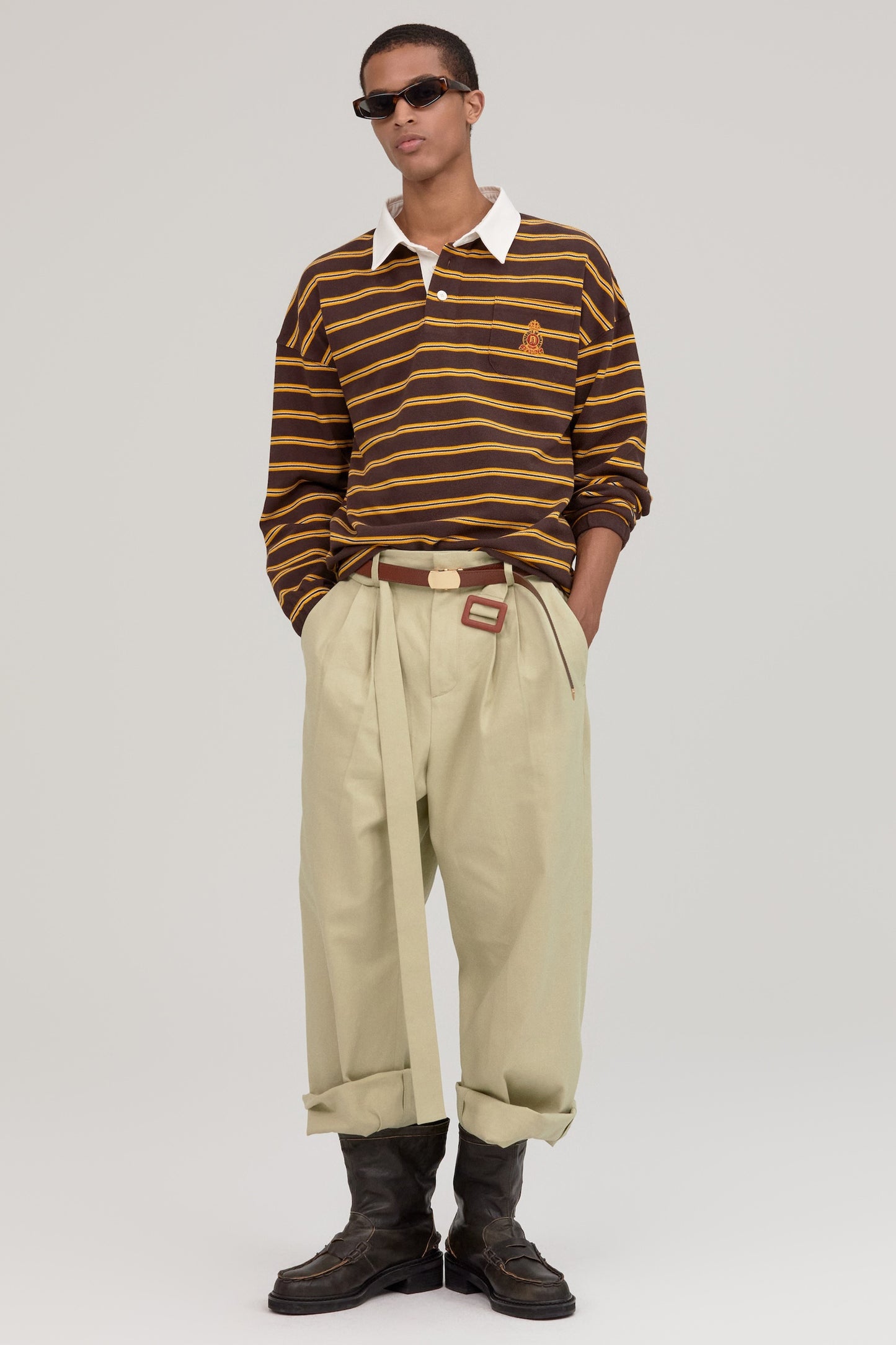 MULTI STRIPE RUGBY T-SHIRT BROWN