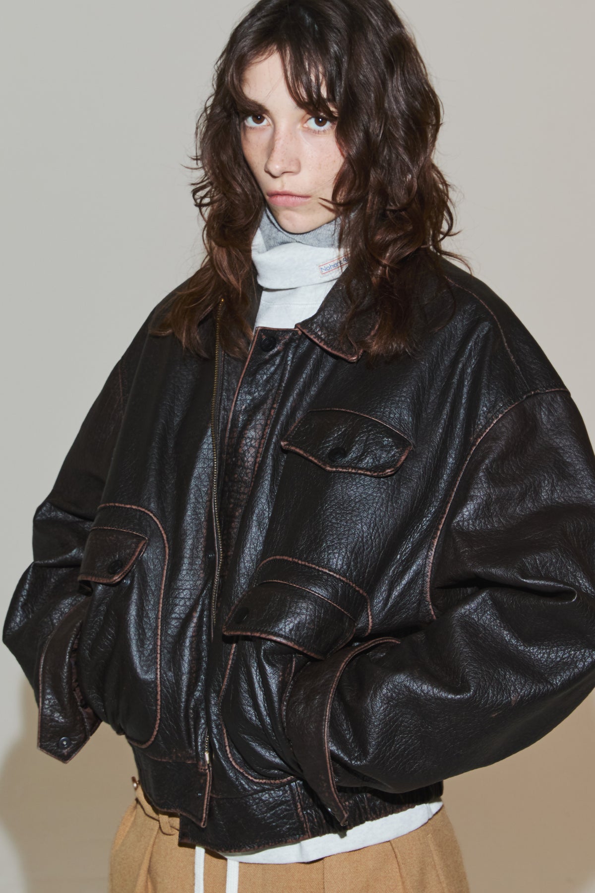 [PREVIEW]WORN LEATHER JACKET BROWN