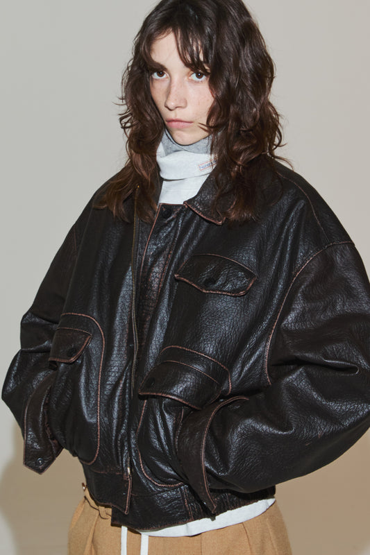 [PREVIEW]WORN LEATHER JACKET BROWN
