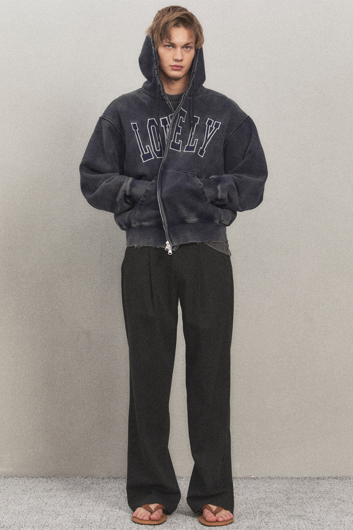 LONELY/LOVELY SALT WASHING HOODIE ZIP-UP NAVY