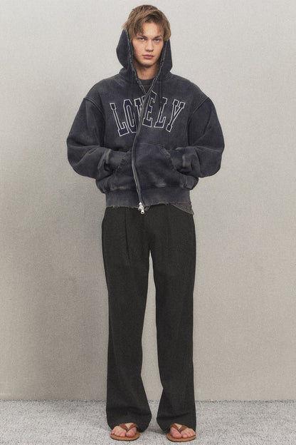 LONELY/LOVELY SALT WASHING HOODIE ZIP-UP NAVY
