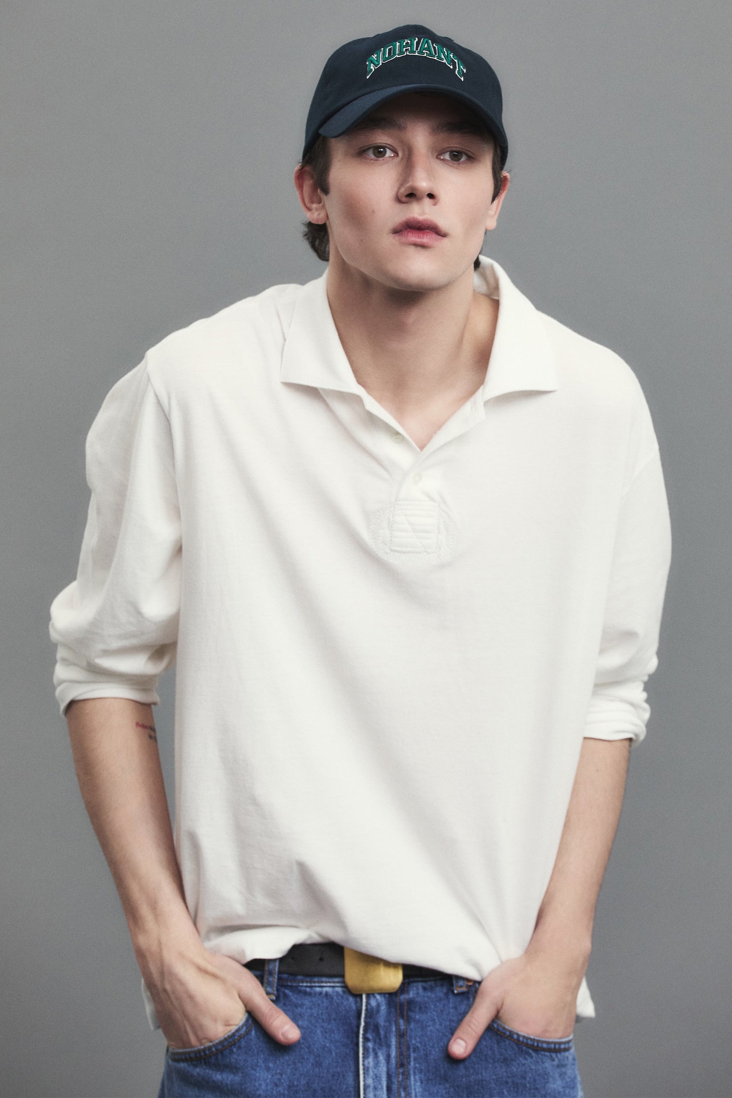 RELAXED LONG-SLEEVE POLO WHITE
