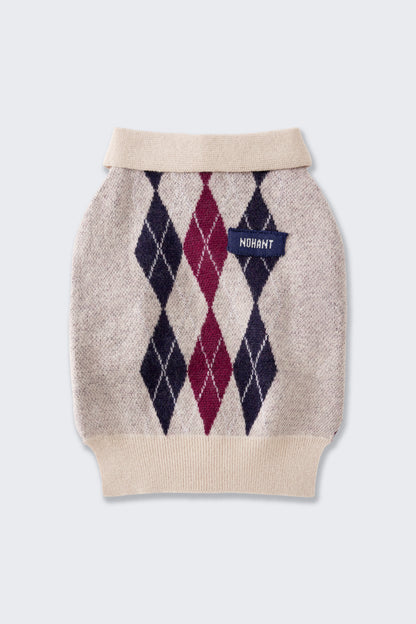 PET ARGYLE JACQUARD KNIT BEIGE