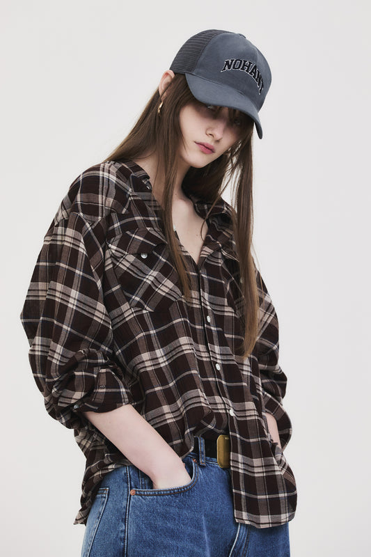 SOFT SHEER CHECK SHIRT BROWN