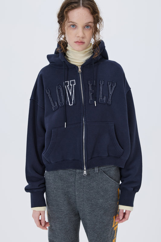 LONELY/LOVELY CROP HOODIE ZIP-UP NAVY