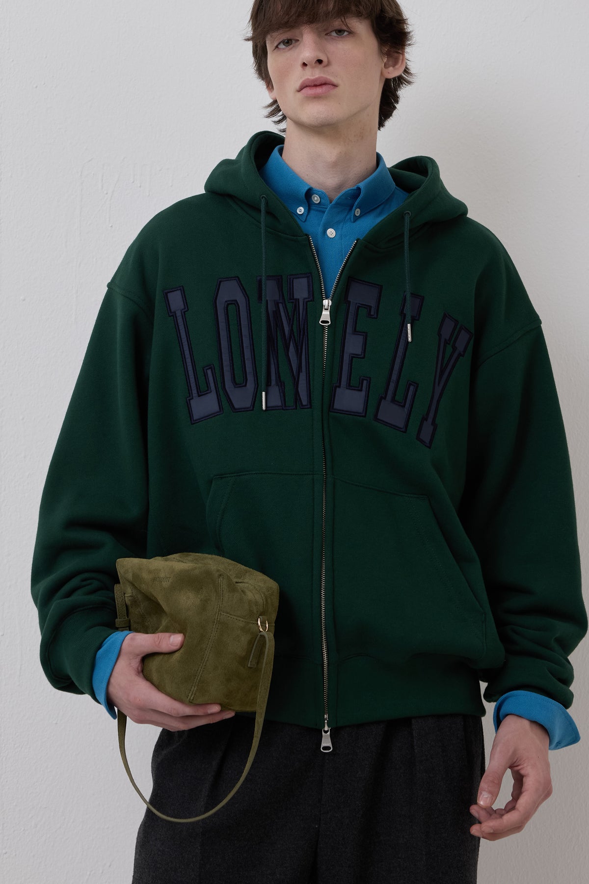 LONELY/LOVELY FLUFF HOODIE ZIP-UP GREEN