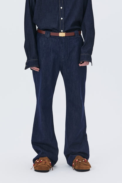 MINIMAL FLARE DENIM PANTS DARK BLUE