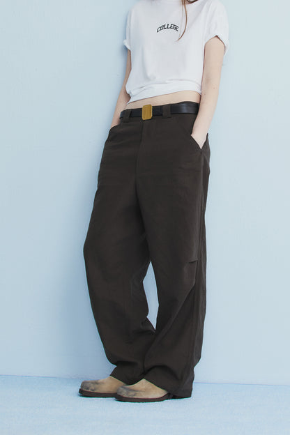 LINEN PINTUCK PANTS BROWN