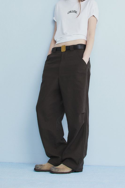 LINEN PINTUCK PANTS BROWN