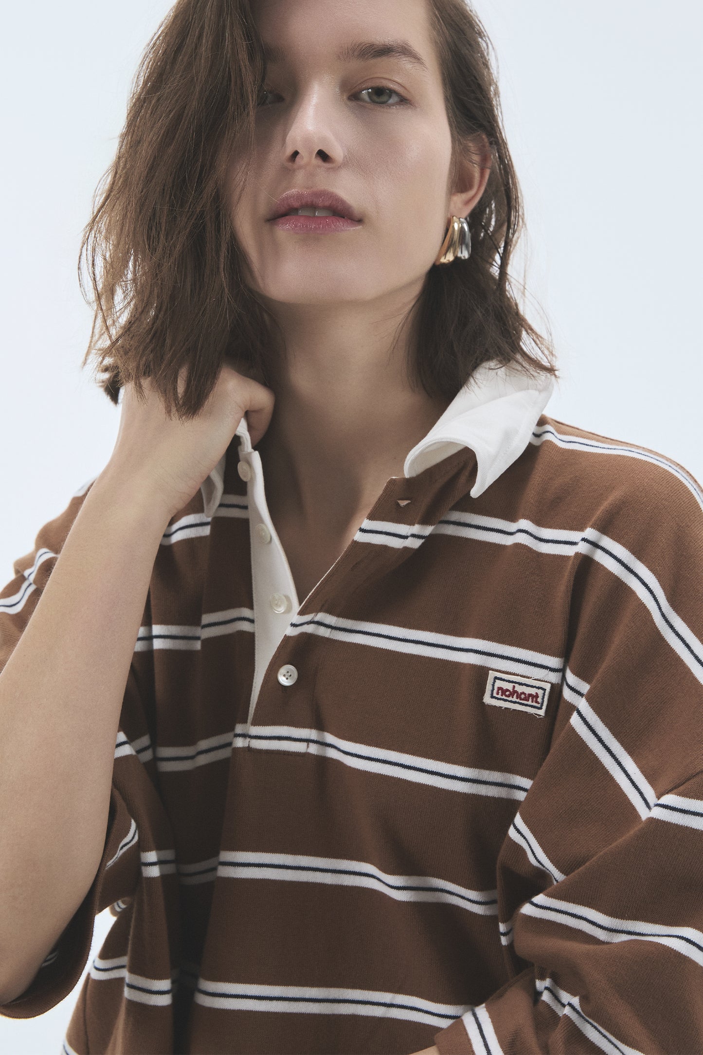 WIRE STRIPE RUGBY SHORT SLEEVE T-SHIRT BROWN